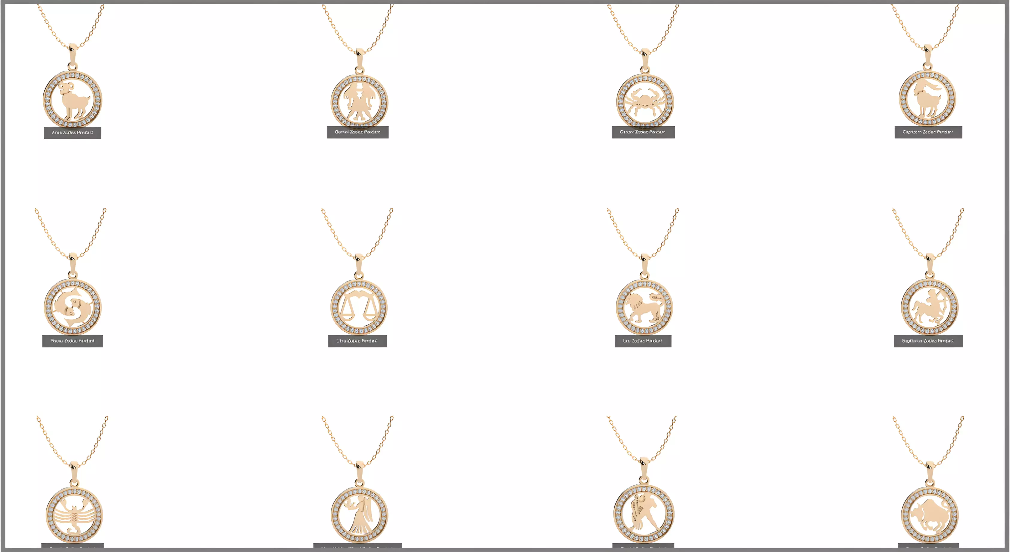 12 Zodiac Astro Horoscope Pendant Necklace  3D Model Collection_0