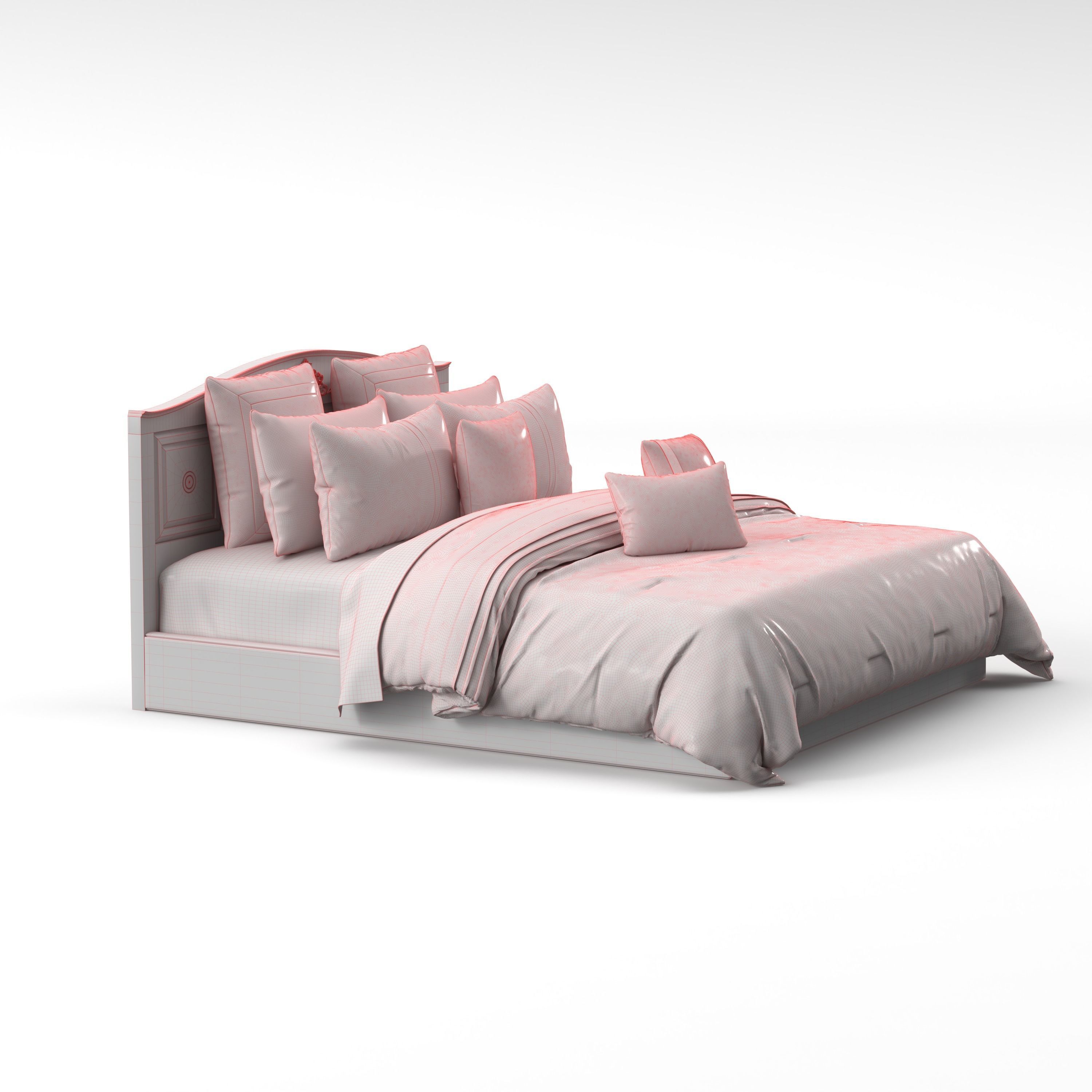 Bed With Pillow 3D model_7