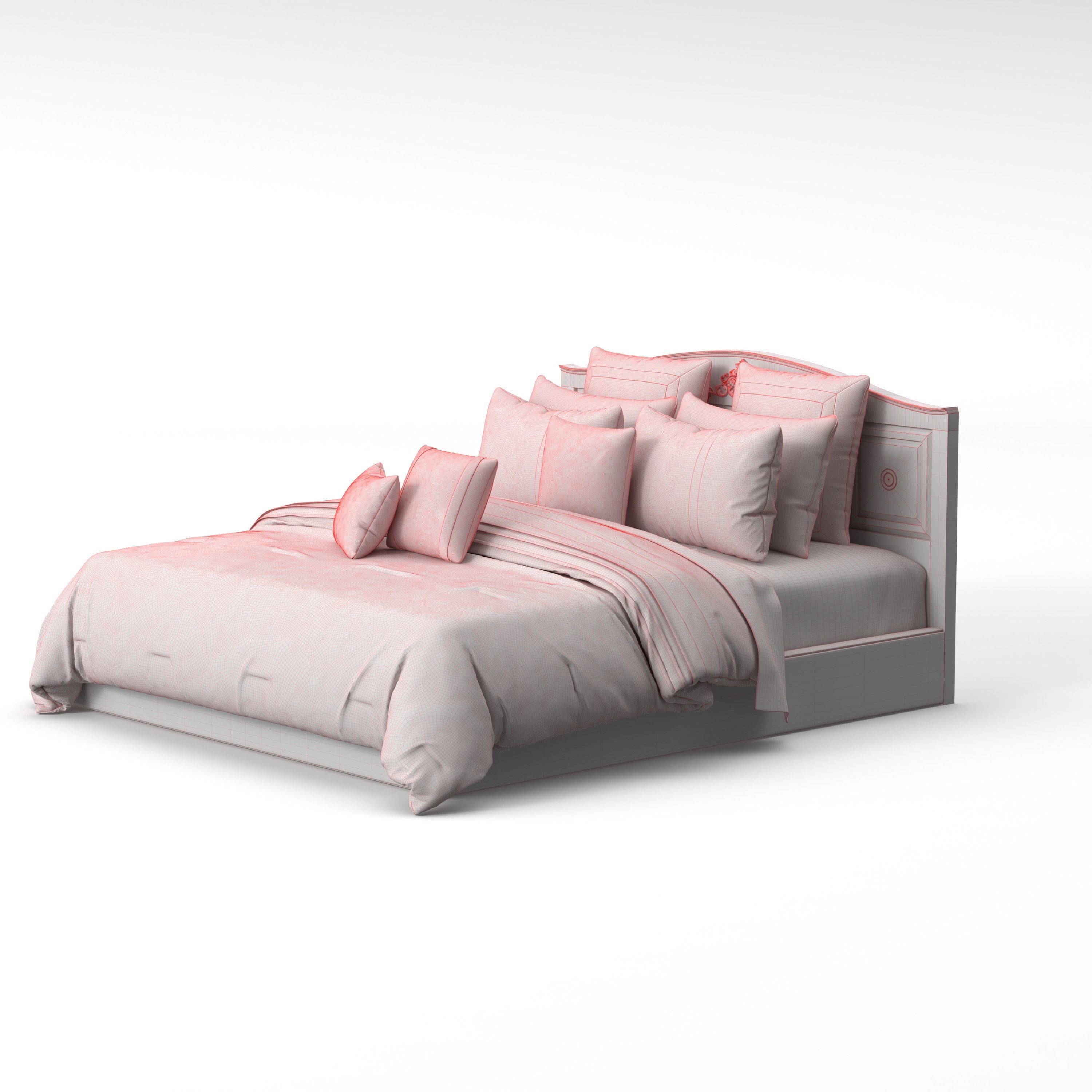 Bed With Pillow 3D model_6