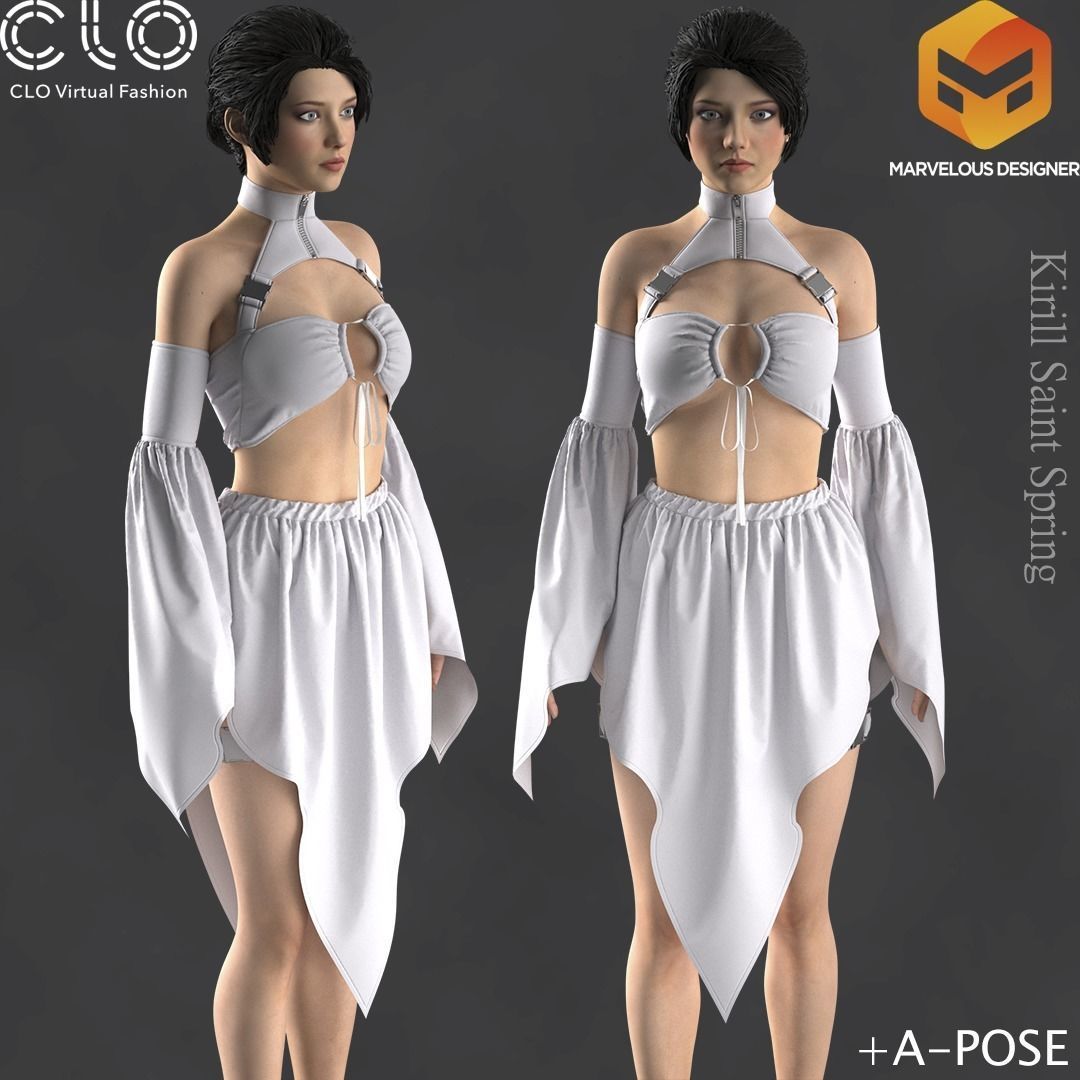 OUTFIT FEMALE Marvelous designer Clo3d OBJ mtl FBX ZPRJ 3D model_1