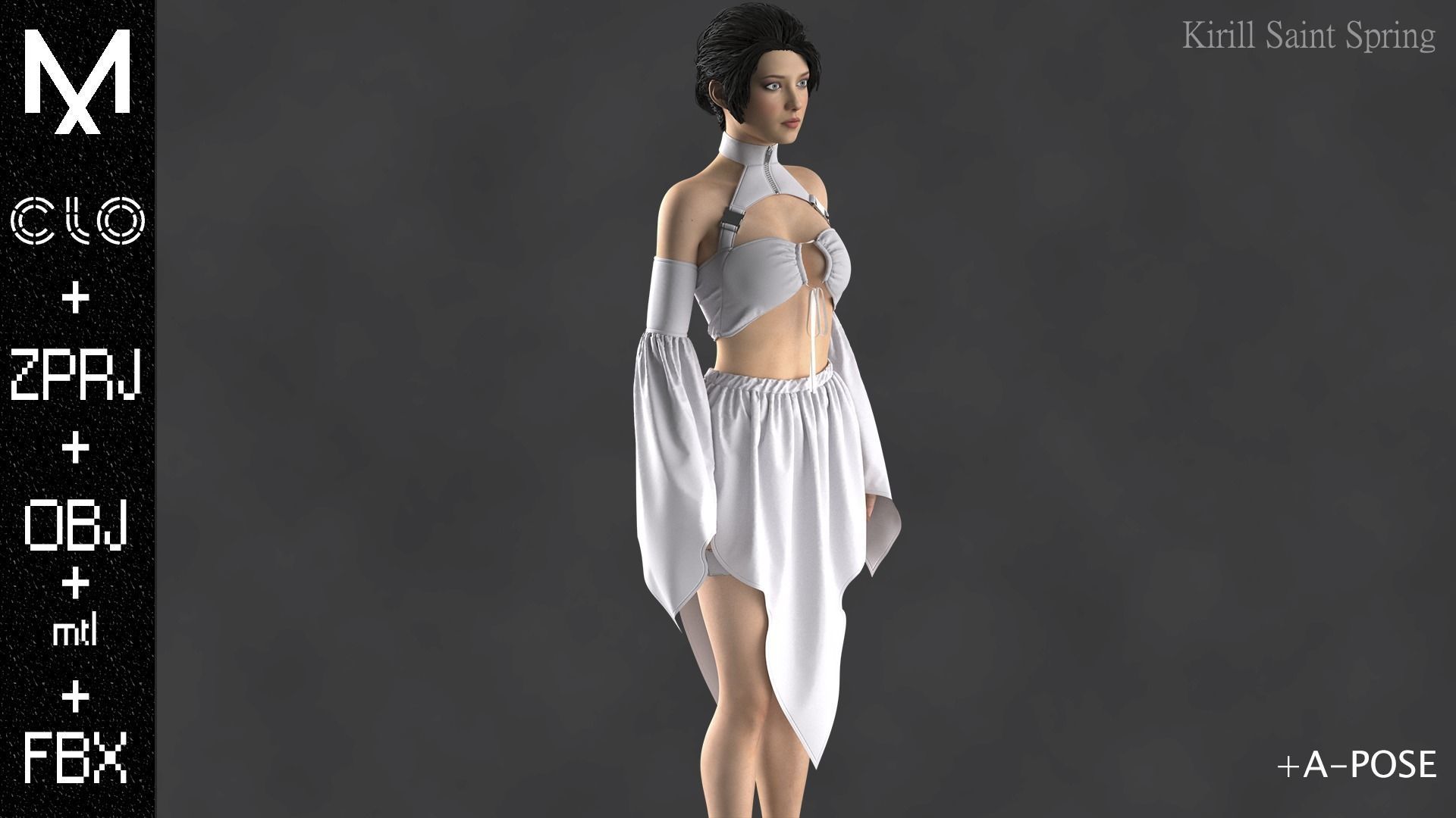 OUTFIT FEMALE Marvelous designer Clo3d OBJ mtl FBX ZPRJ 3D model_4
