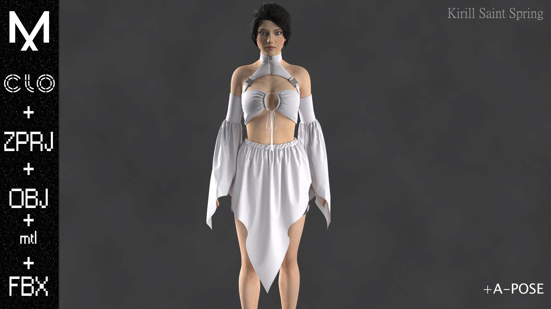 OUTFIT FEMALE Marvelous designer Clo3d OBJ mtl FBX ZPRJ 3D model_2