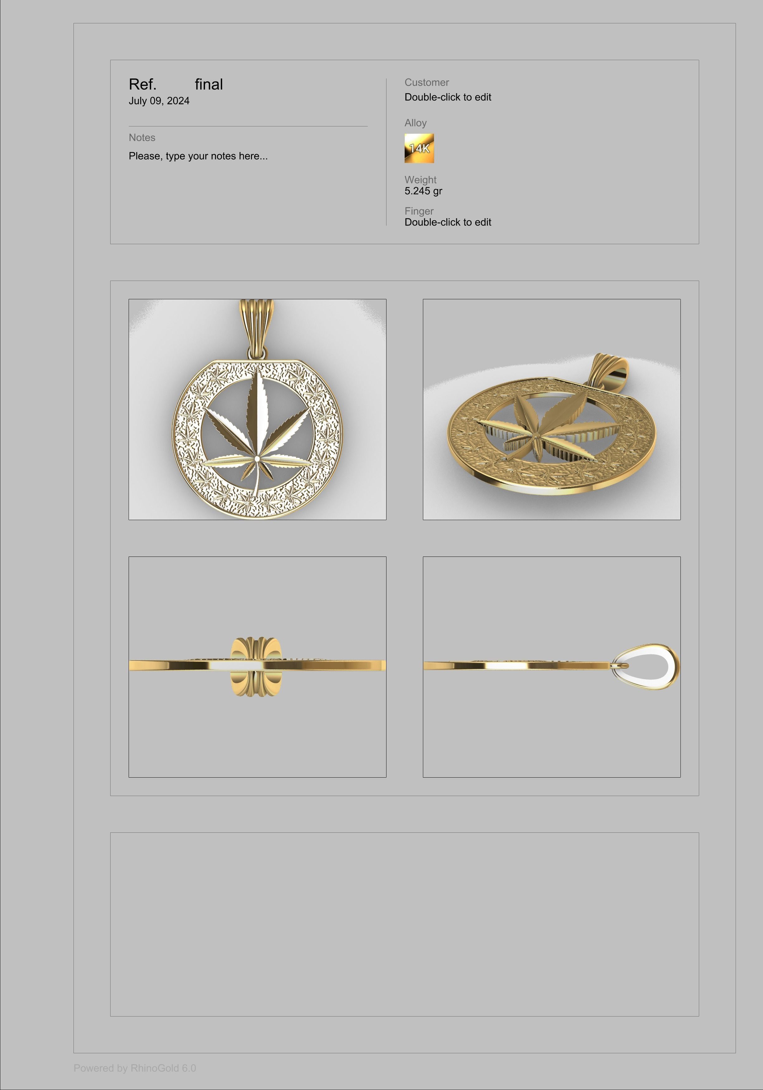 Cannabis leaf marijuana hemp ganja Pendant Necklace Jewelry 3D print model_8