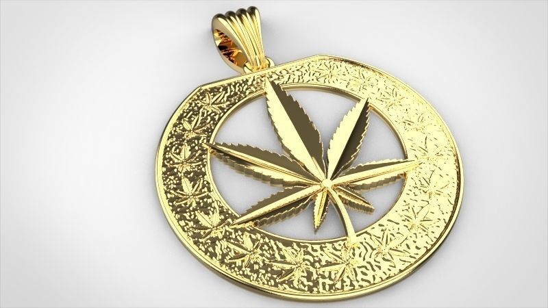 Cannabis leaf marijuana hemp ganja Pendant Necklace Jewelry 3D print model_24