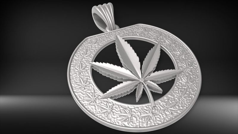Cannabis leaf marijuana hemp ganja Pendant Necklace Jewelry 3D print model_5
