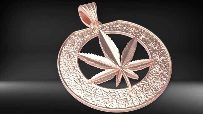 Cannabis leaf marijuana hemp ganja Pendant Necklace Jewelry 3D print model_19