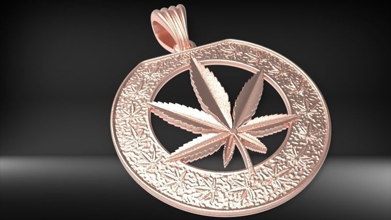 Cannabis leaf marijuana hemp ganja Pendant Necklace Jewelry 3D print model_17