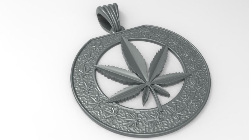 Cannabis leaf marijuana hemp ganja Pendant Necklace Jewelry 3D print model_4
