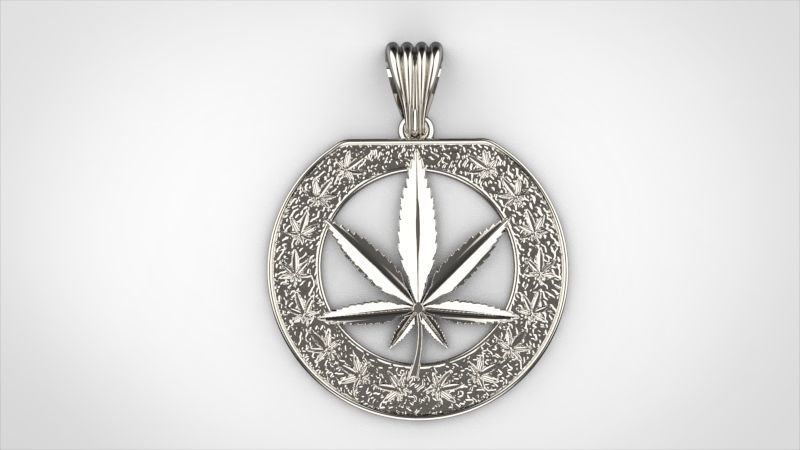 Cannabis leaf marijuana hemp ganja Pendant Necklace Jewelry 3D print model_28