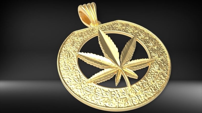 Cannabis leaf marijuana hemp ganja Pendant Necklace Jewelry 3D print model_16