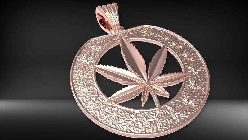 Cannabis leaf marijuana hemp ganja Pendant Necklace Jewelry 3D print model_18