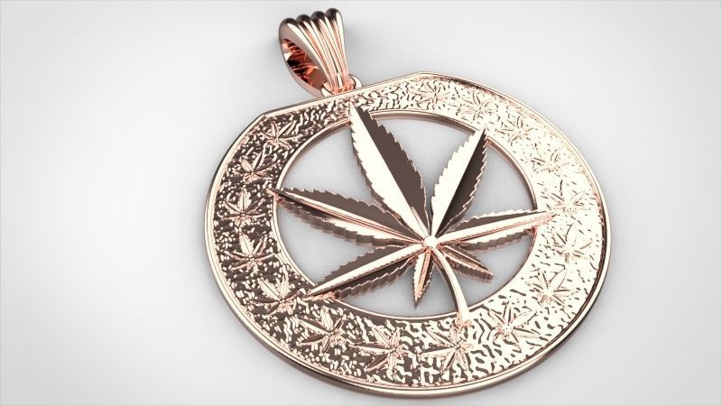 Cannabis leaf marijuana hemp ganja Pendant Necklace Jewelry 3D print model_25