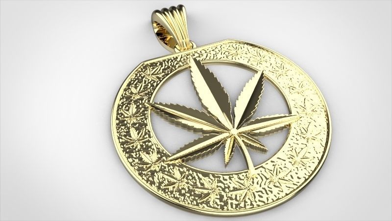 Cannabis leaf marijuana hemp ganja Pendant Necklace Jewelry 3D print model_26