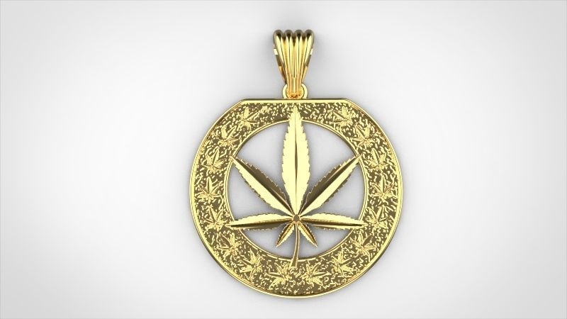 Cannabis leaf marijuana hemp ganja Pendant Necklace Jewelry 3D print model_31