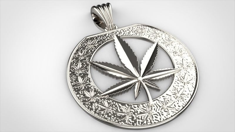 Cannabis leaf marijuana hemp ganja Pendant Necklace Jewelry 3D print model_27