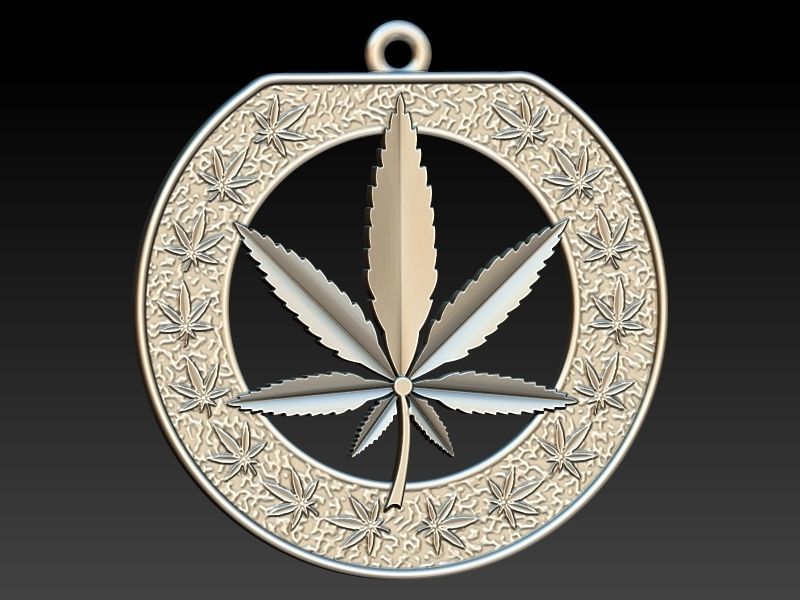 Cannabis leaf marijuana hemp ganja Pendant Necklace Jewelry 3D print model_11