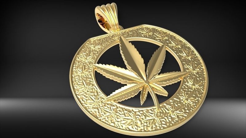 Cannabis leaf marijuana hemp ganja Pendant Necklace Jewelry 3D print model_7