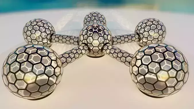 6 walkway connected glass hexagon sci fi spherical domes 