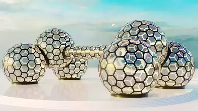 2 fused glass hexagon sci fi spherical domes set with walkway