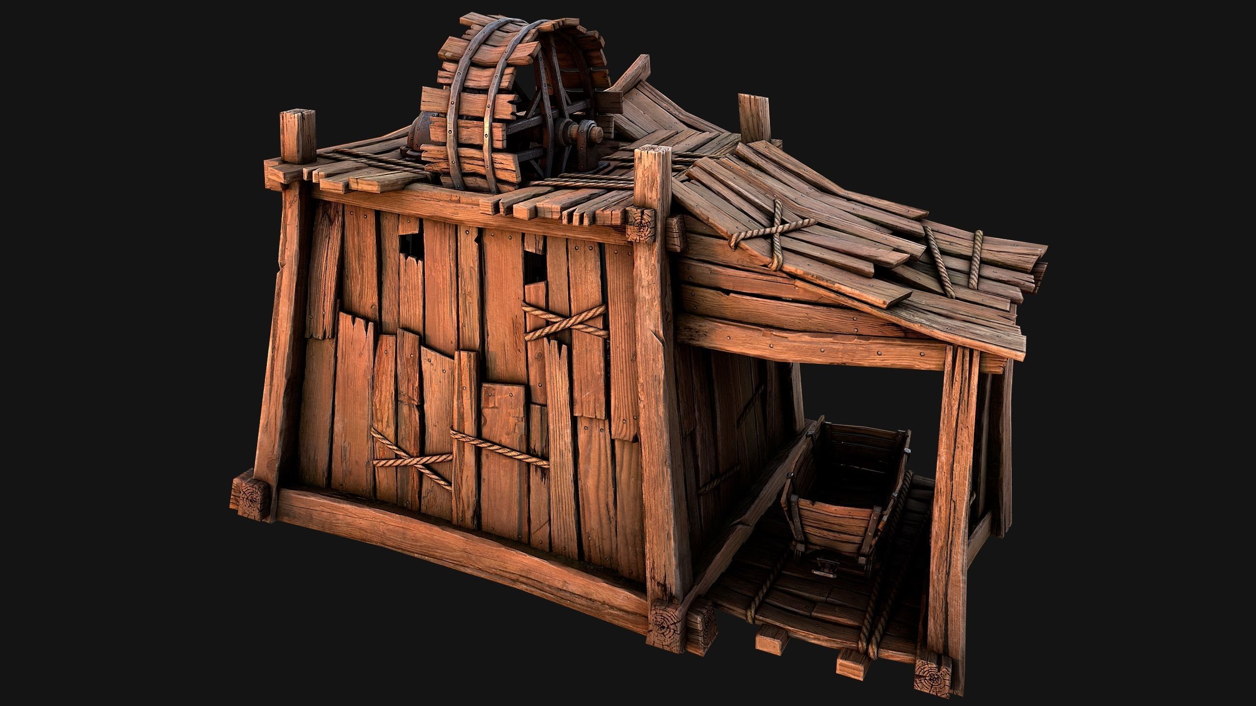 Medieval Mine Steampunk and Mining Cart Low-poly 3D model_12