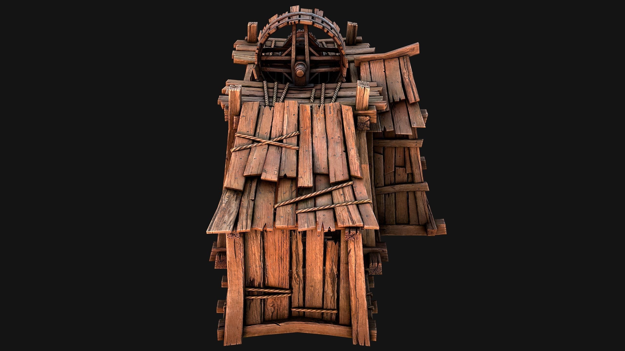 Medieval Mine Steampunk and Mining Cart Low-poly 3D model_16