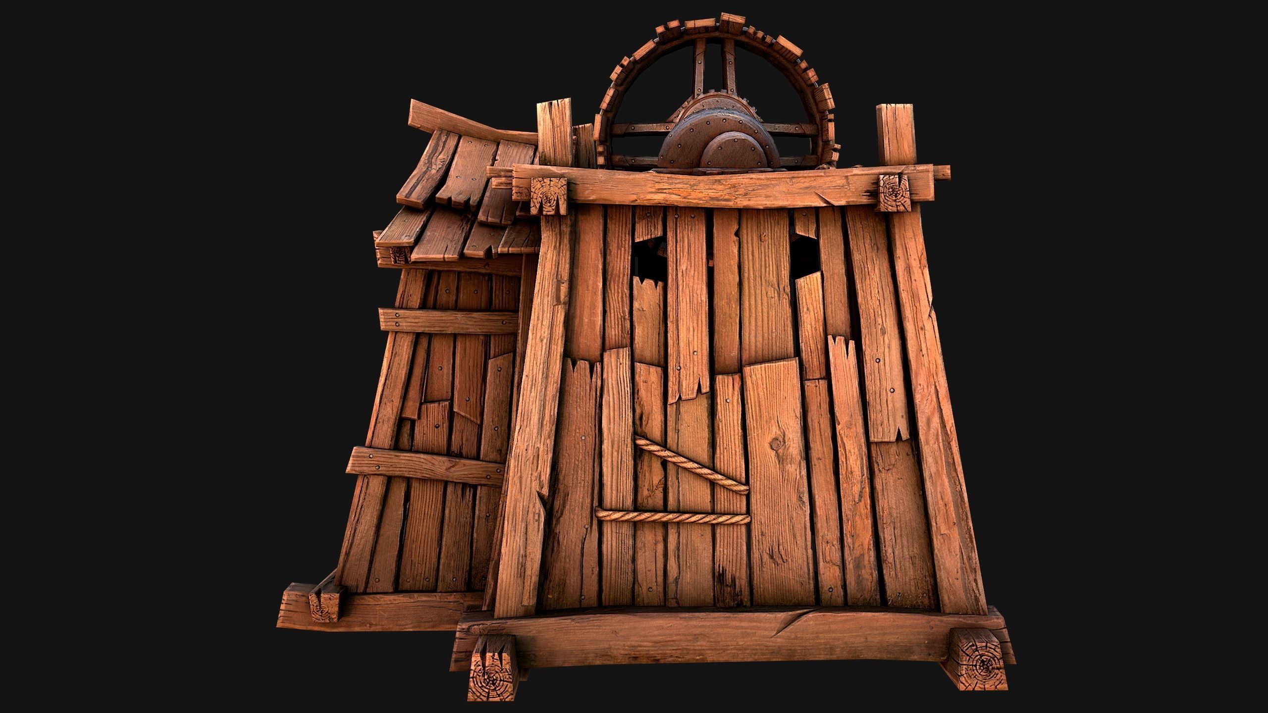 Medieval Mine Steampunk and Mining Cart Low-poly 3D model_7