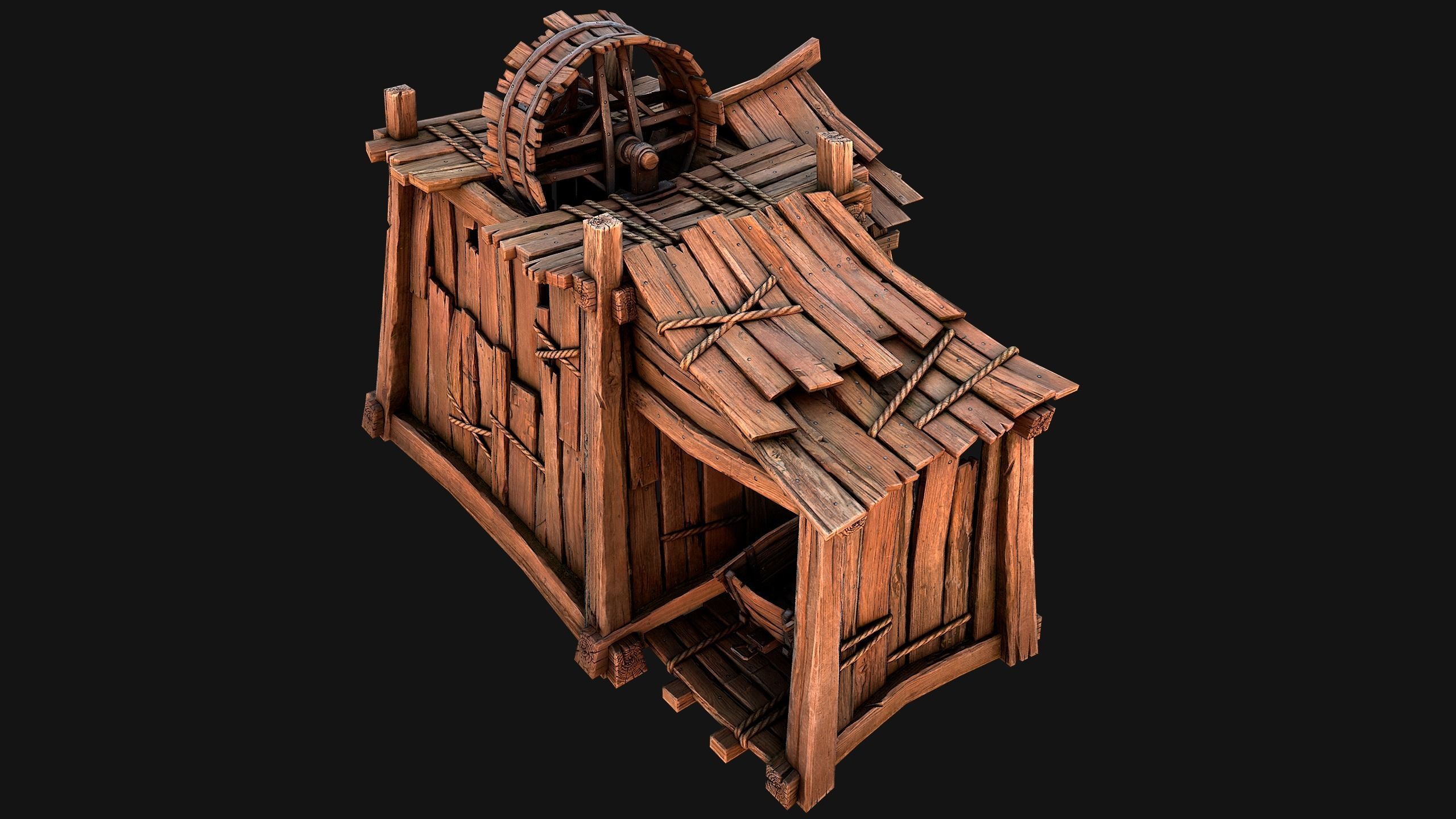 Medieval Mine Steampunk and Mining Cart Low-poly 3D model_15