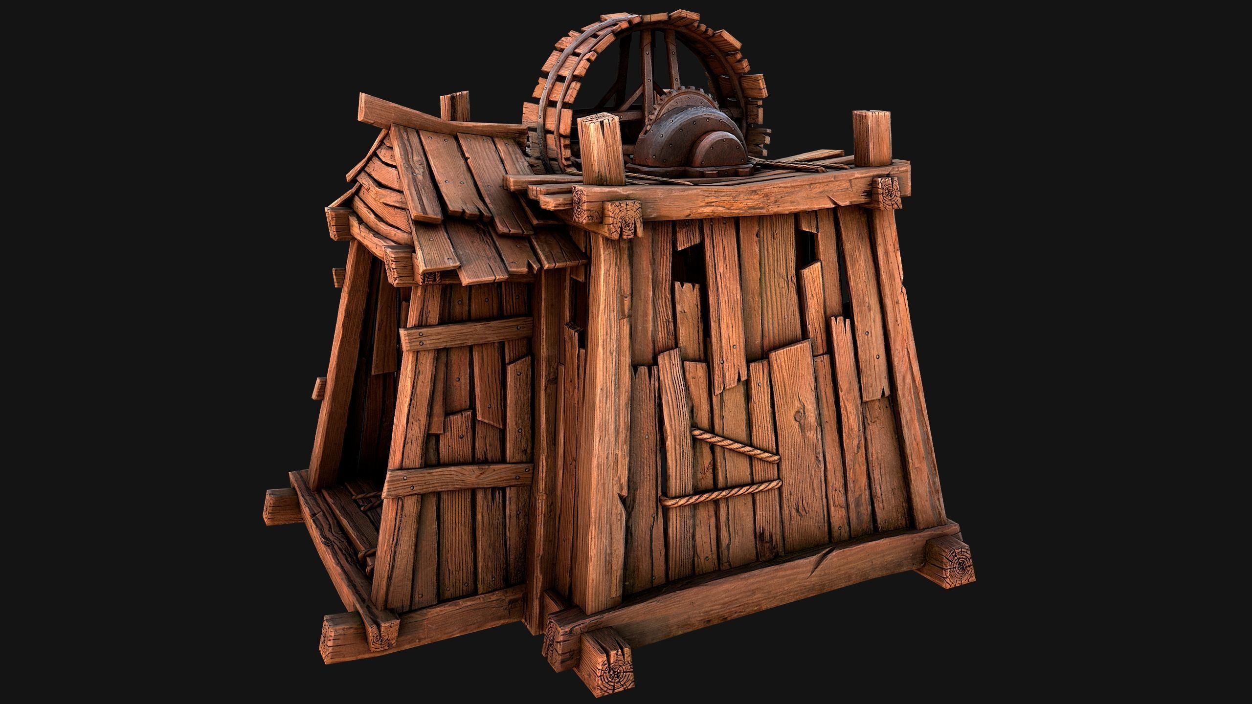 Medieval Mine Steampunk and Mining Cart Low-poly 3D model_6