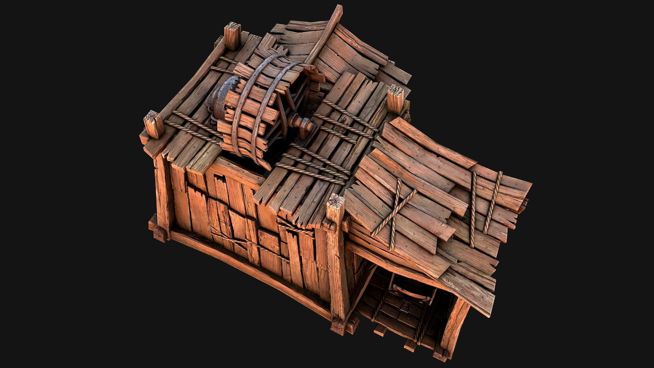Medieval Mine Steampunk and Mining Cart Low-poly 3D model_13