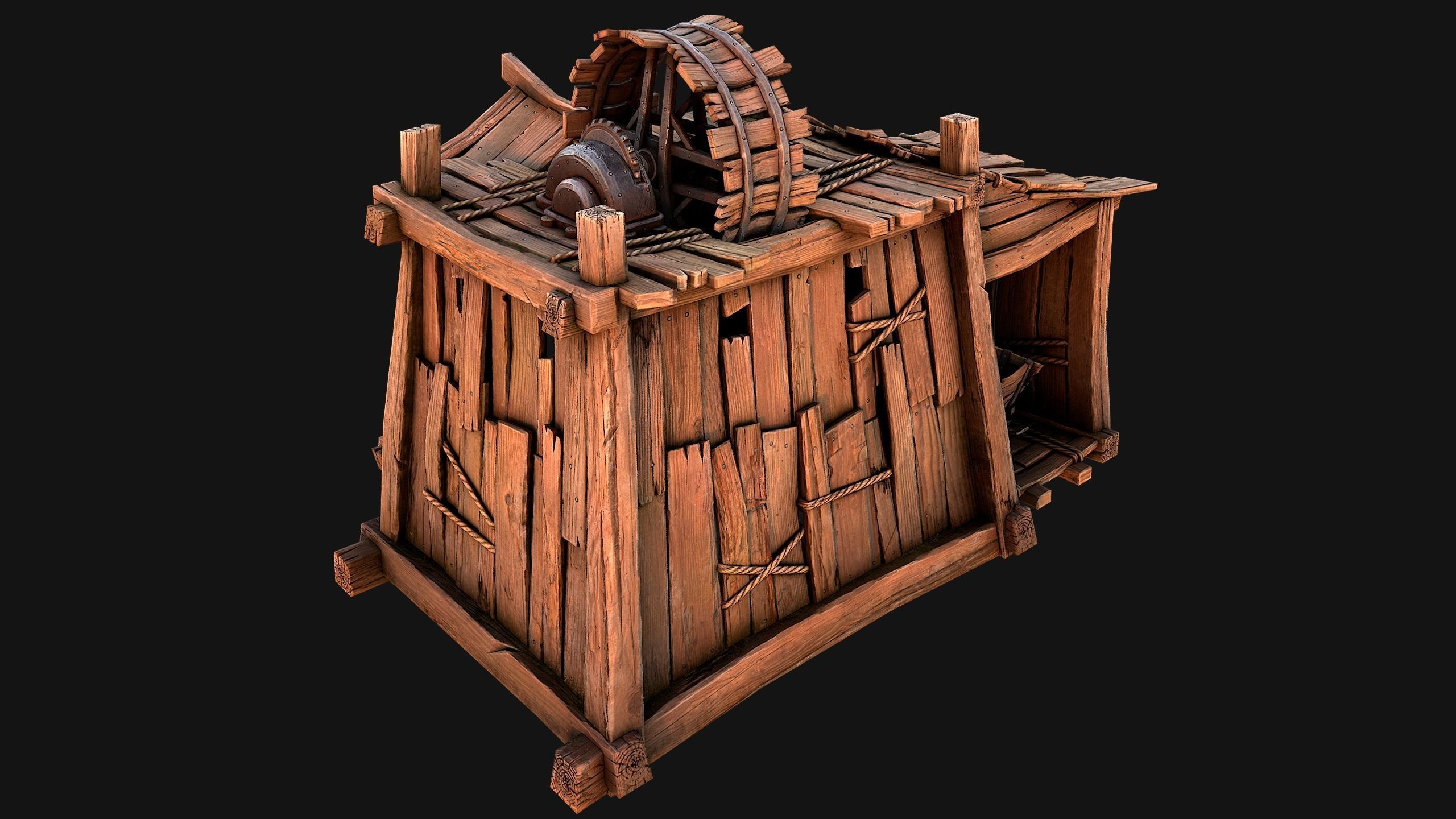 Medieval Mine Steampunk and Mining Cart Low-poly 3D model_10