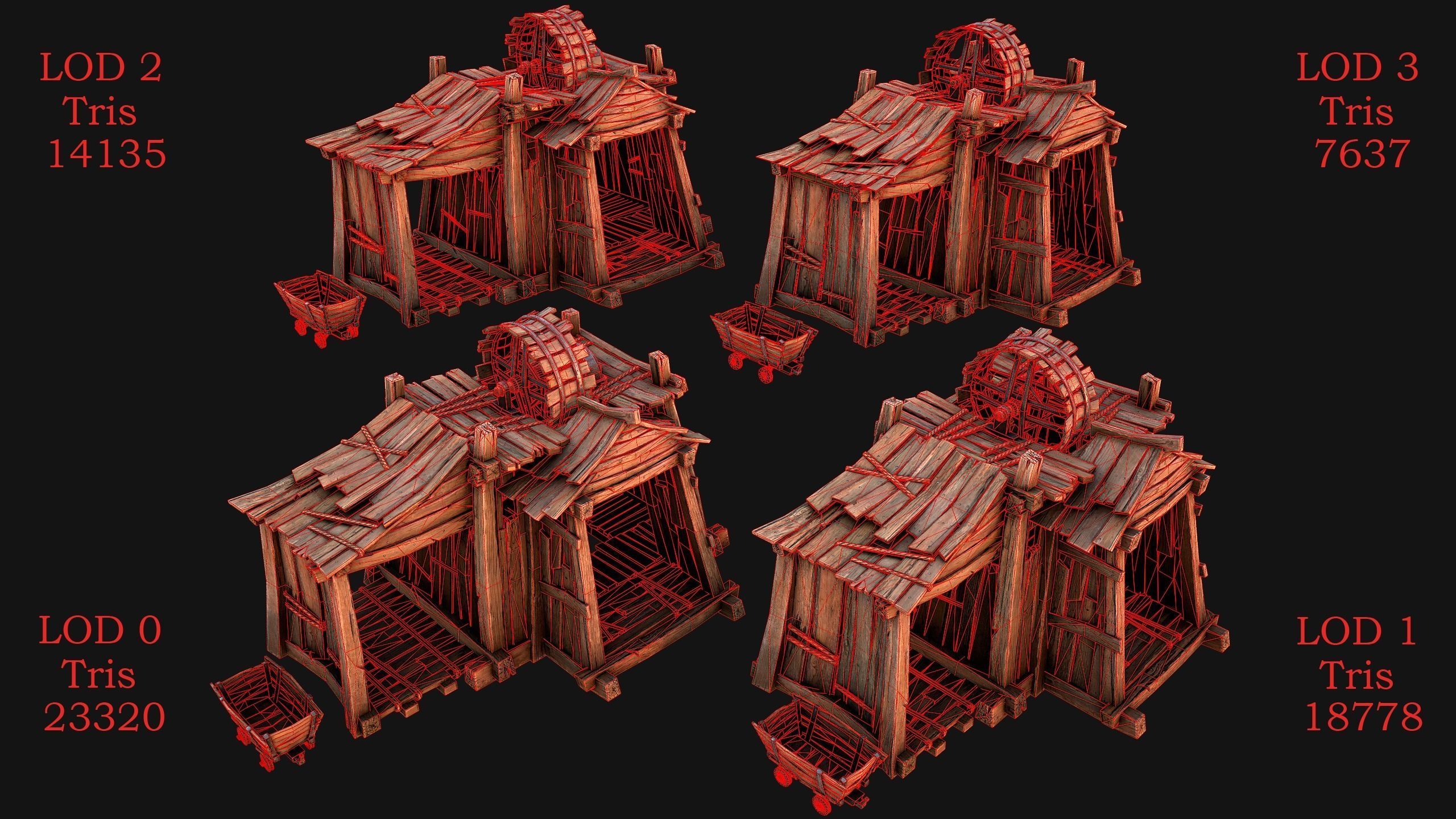 Medieval Mine Steampunk and Mining Cart Low-poly 3D model_2