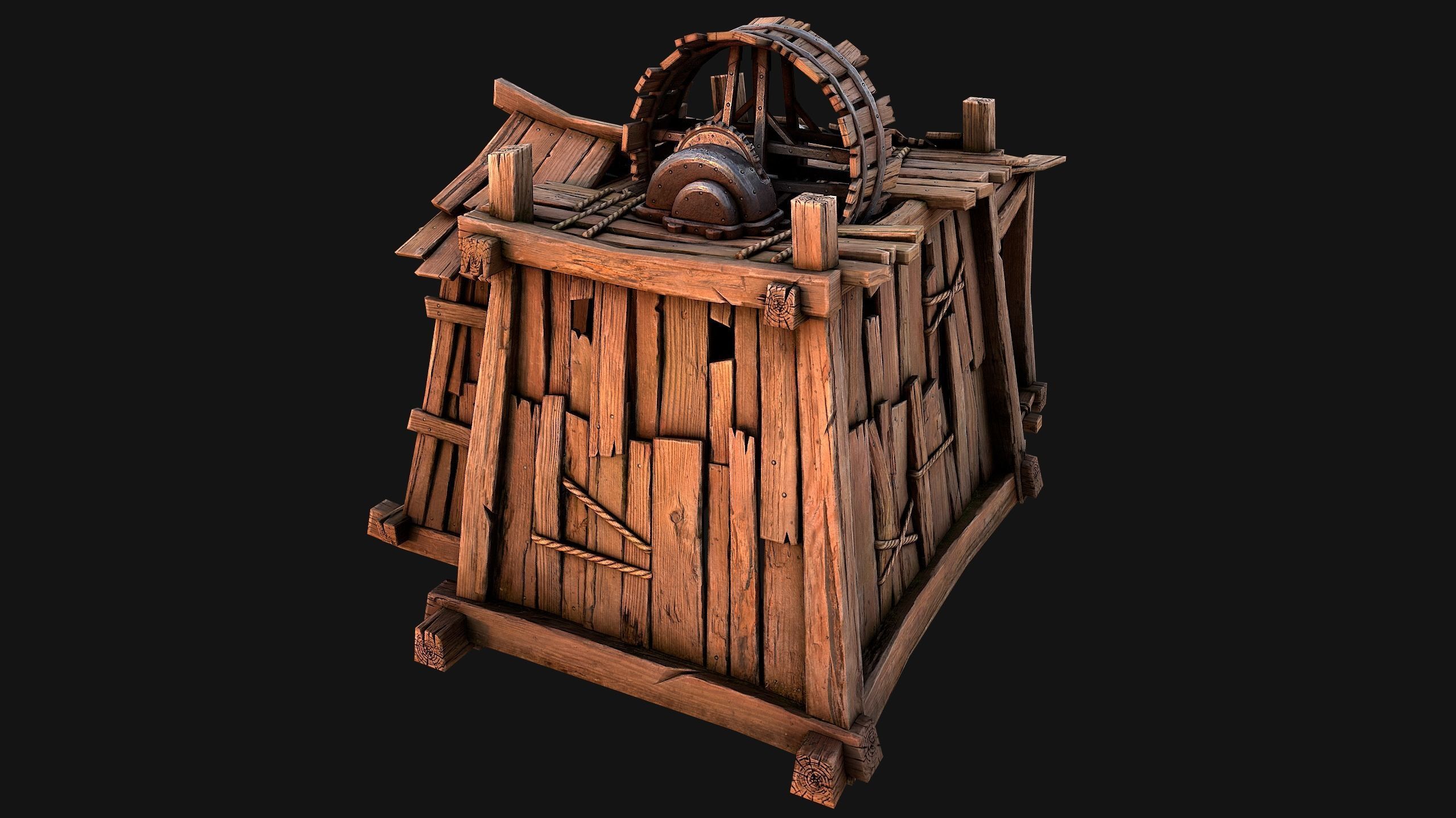 Medieval Mine Steampunk and Mining Cart Low-poly 3D model_8