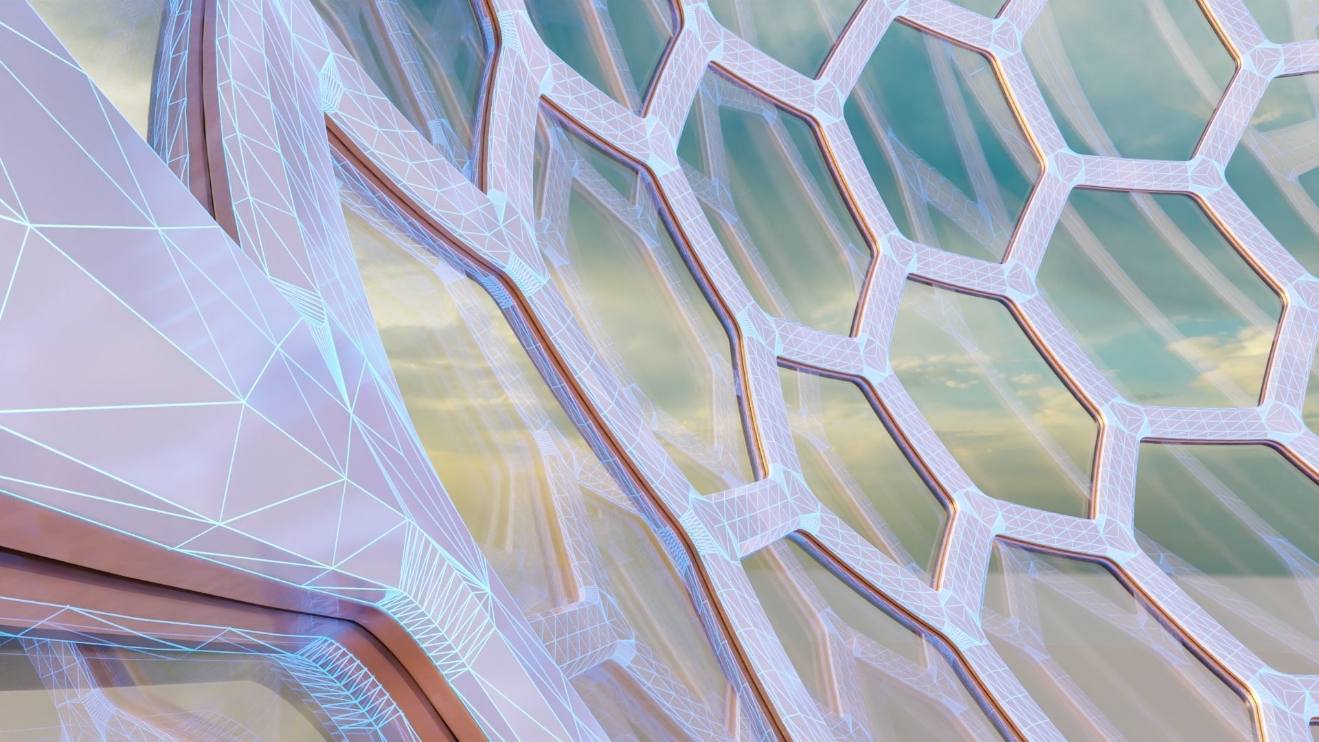 Glass dome with hexagon windows 3D model_6