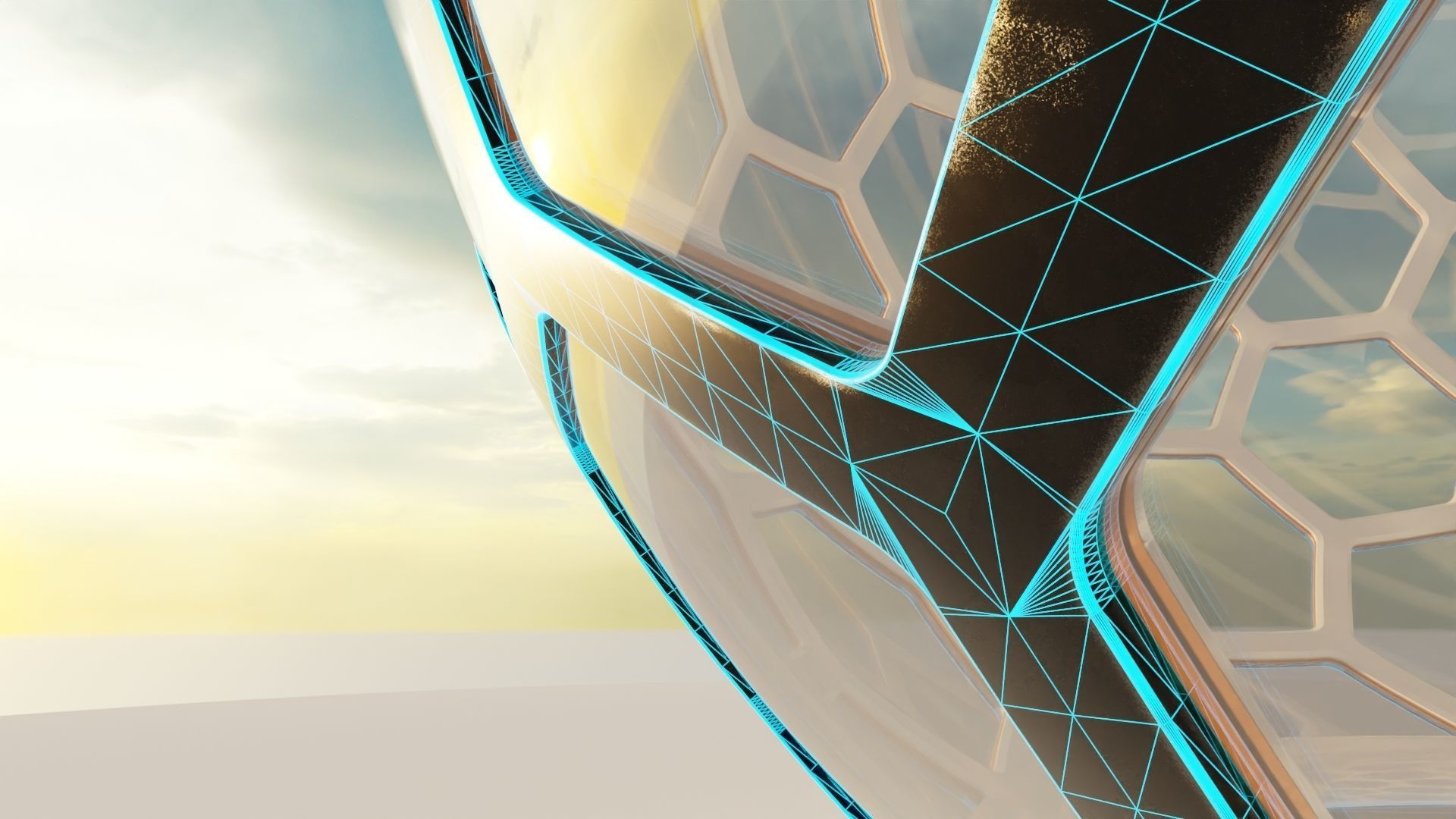 Glass dome with hexagon windows 3D model_5