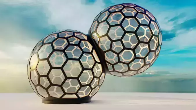 Fused Bubble glass dome with hexagon windows