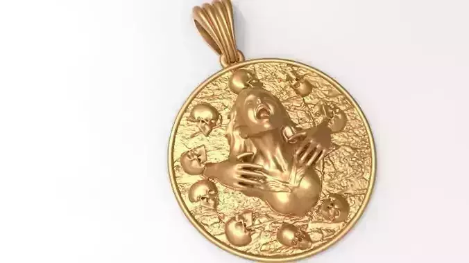 girl head with skulls pendant medallion jewerly 