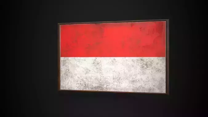 Old Picture Frame With Indonesia Flag - Game Ready PBR 