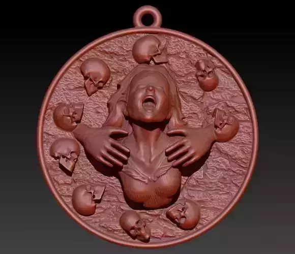 girl head with skulls pendant medallion jewerly