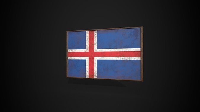 Old Picture Frame With Iceland Flag - Game Ready PBR  Low-poly 3D model