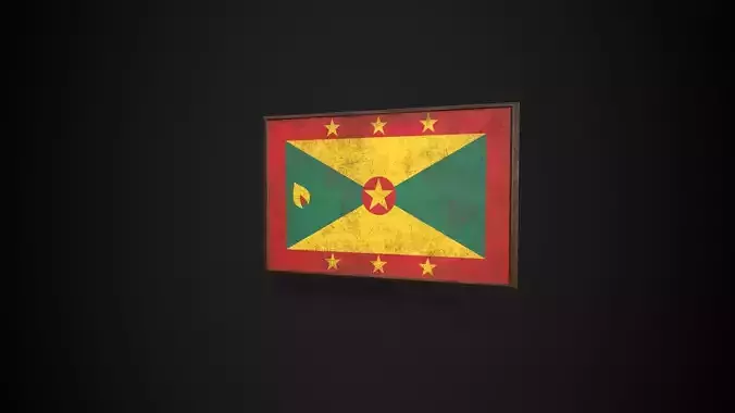Old Picture Frame With Grenada Flag - Game Ready PBR 