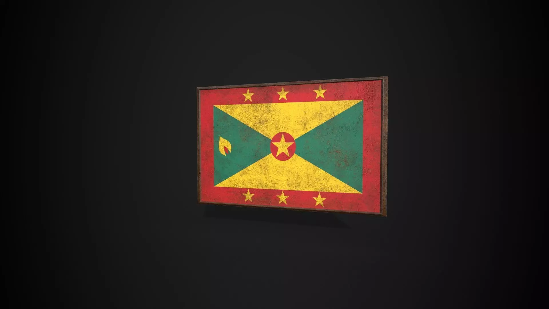 Old Picture Frame With Grenada Flag - Game Ready PBR  Low-poly 3D model_0