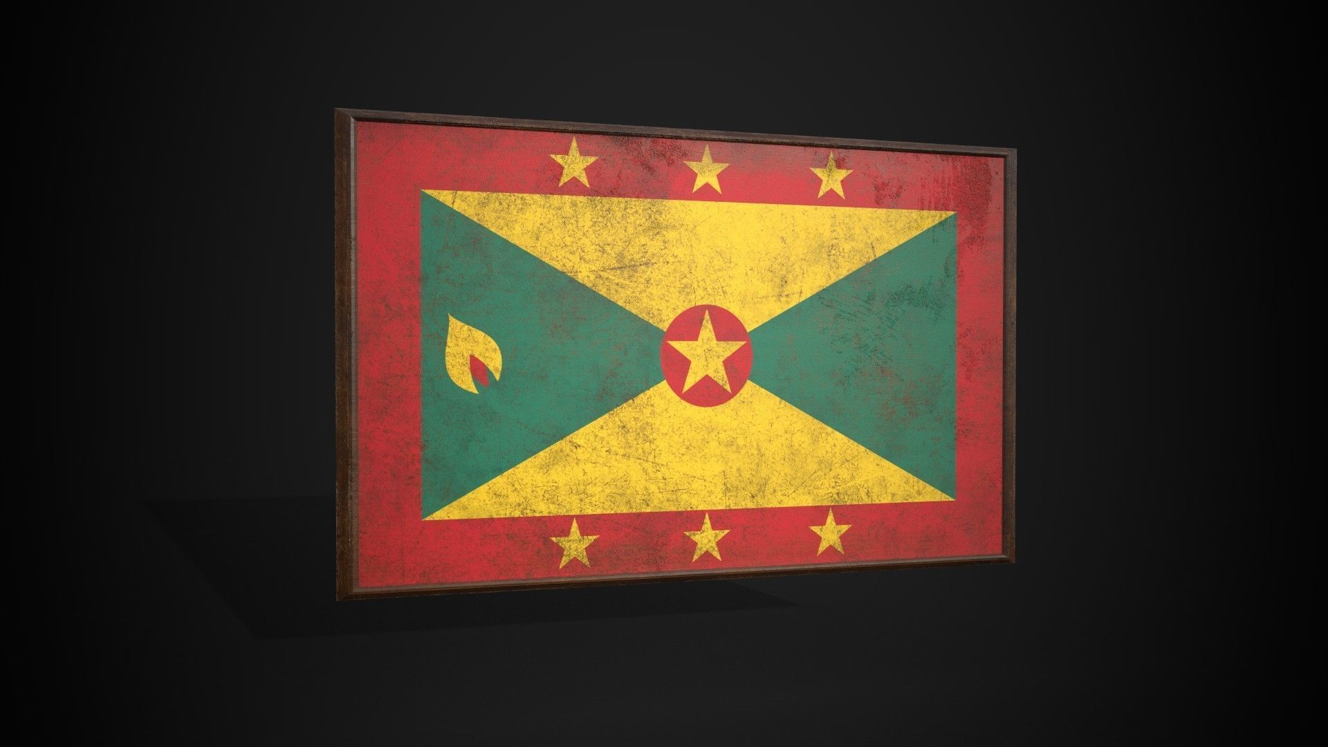 Old Picture Frame With Grenada Flag - Game Ready PBR  Low-poly 3D model_1