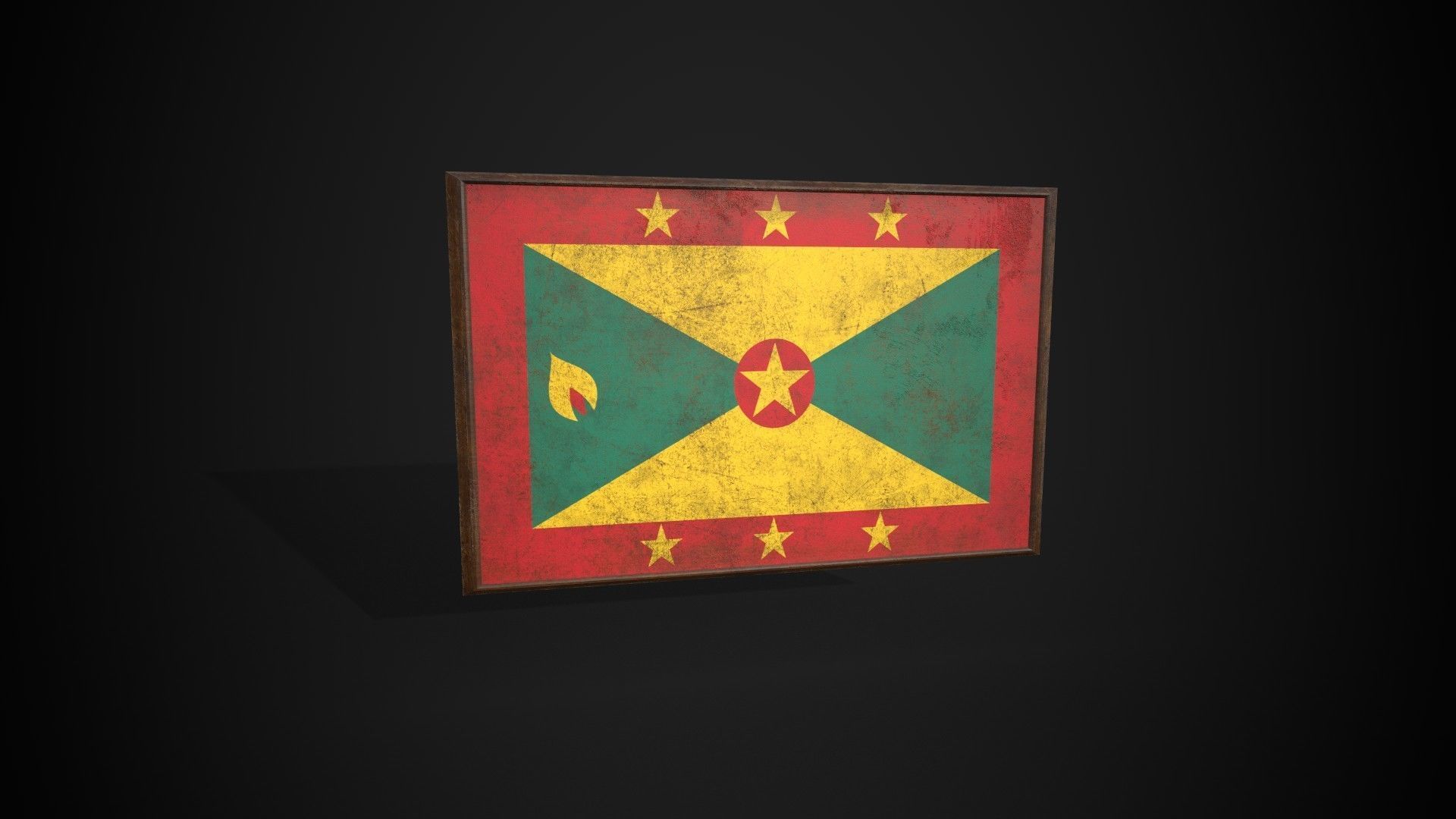 Old Picture Frame With Grenada Flag - Game Ready PBR  Low-poly 3D model_4