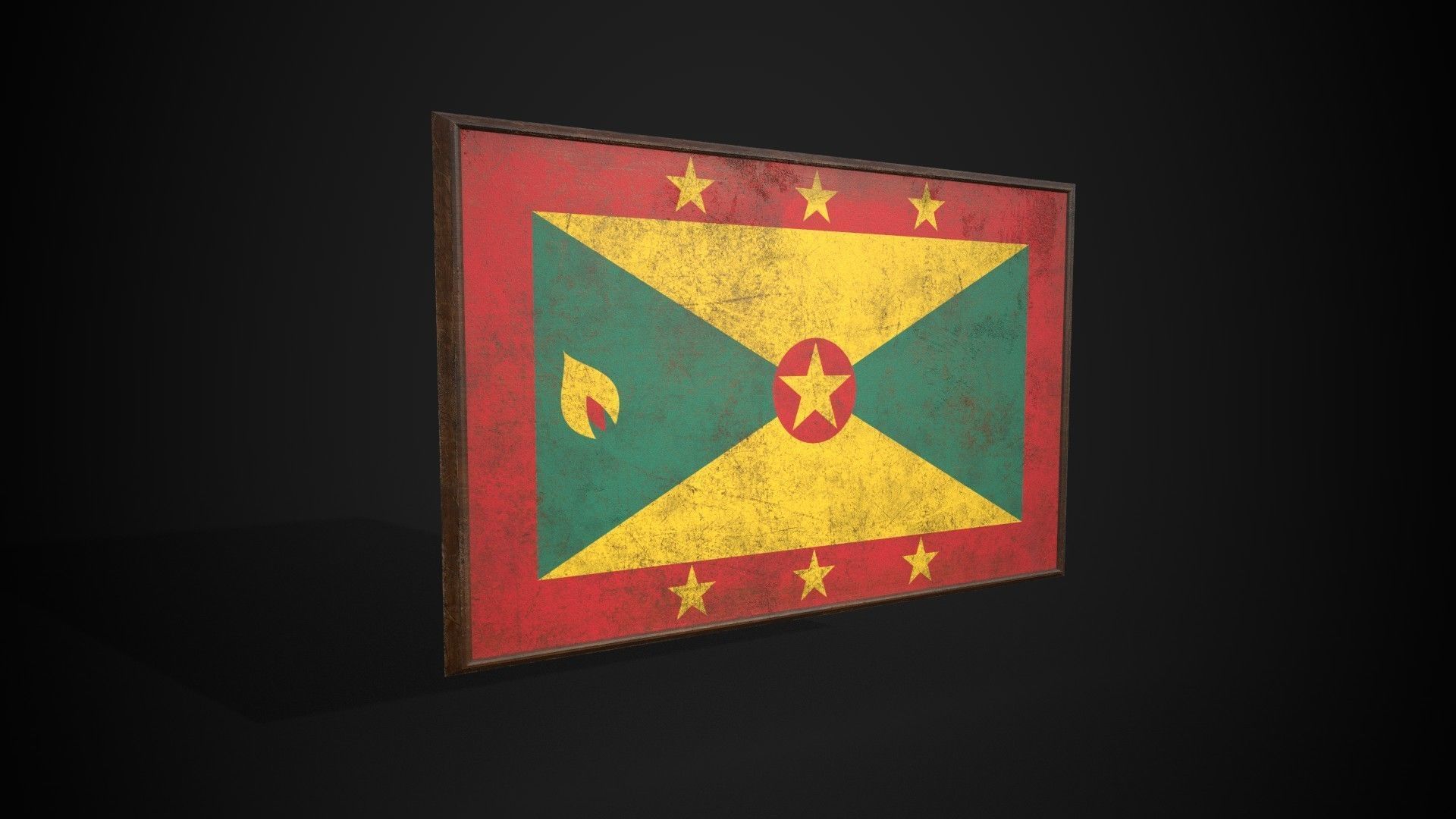 Old Picture Frame With Grenada Flag - Game Ready PBR  Low-poly 3D model_3