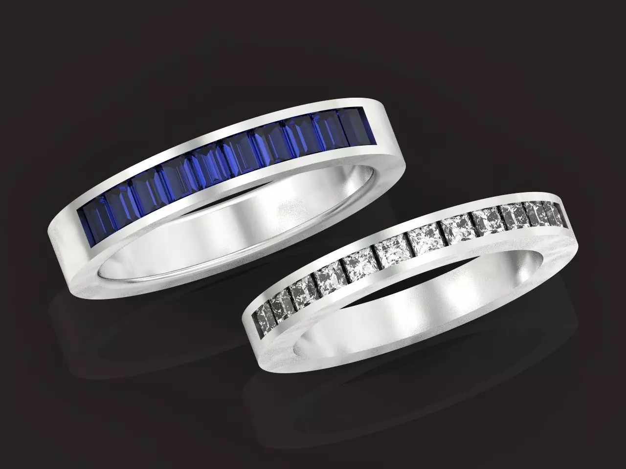 Baguettes and Princess Cuts Channel wedding Ring 1253 3D print model