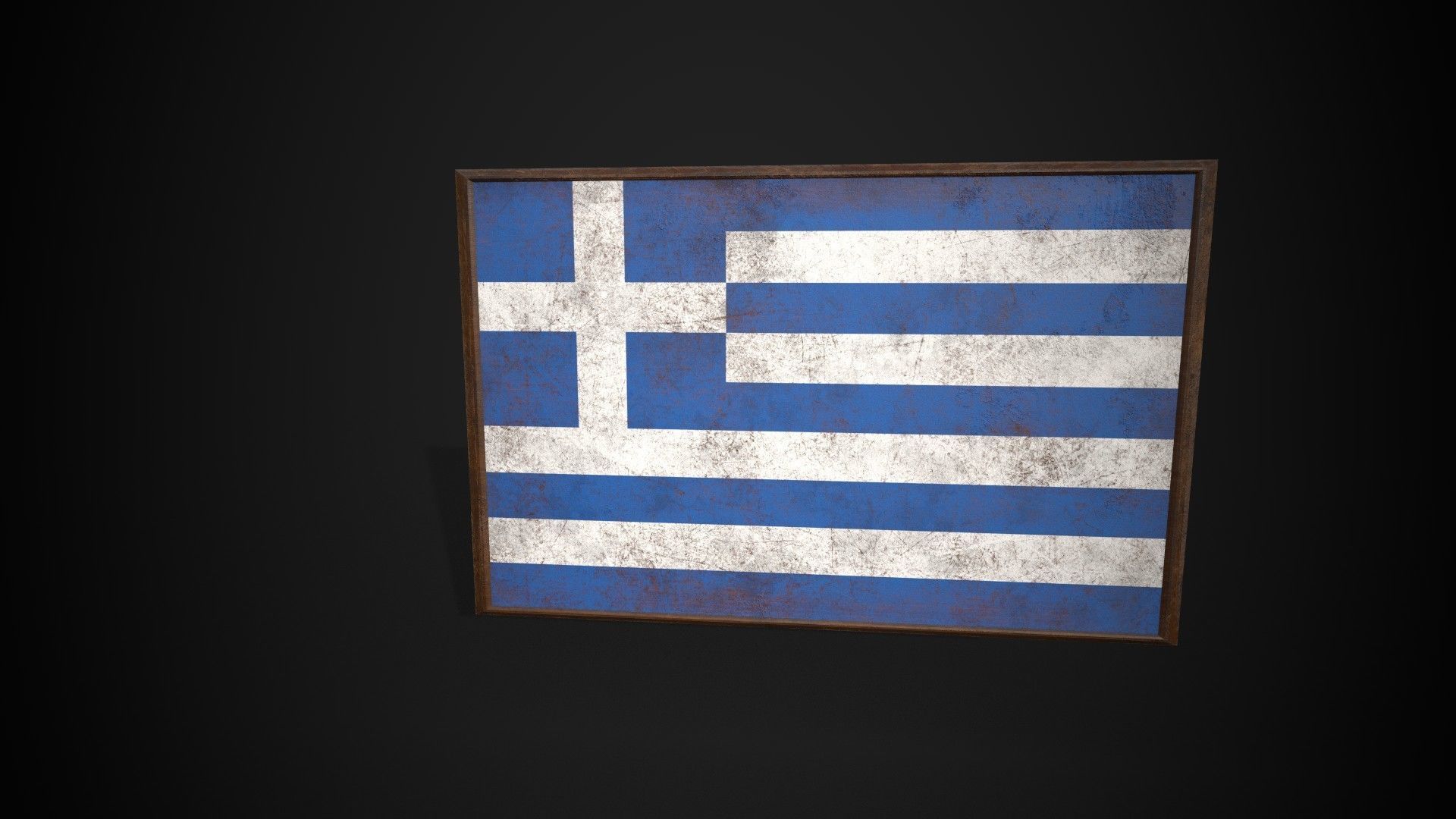  Old Picture Frame With Greece Flag - Game Ready PBR     Low-poly 3D model_3