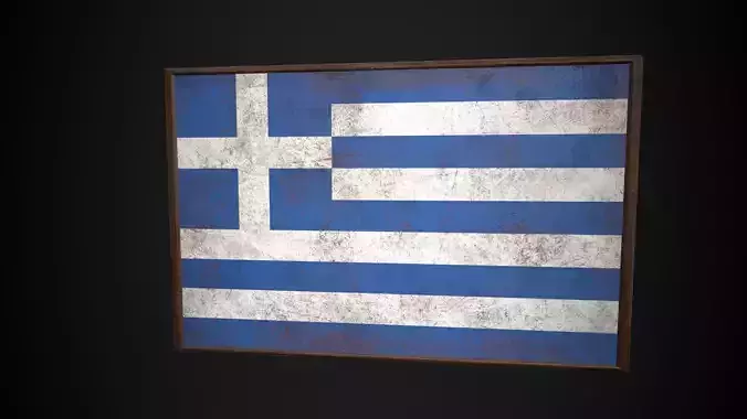  Old Picture Frame With Greece Flag - Game Ready PBR     Low-poly 3D model