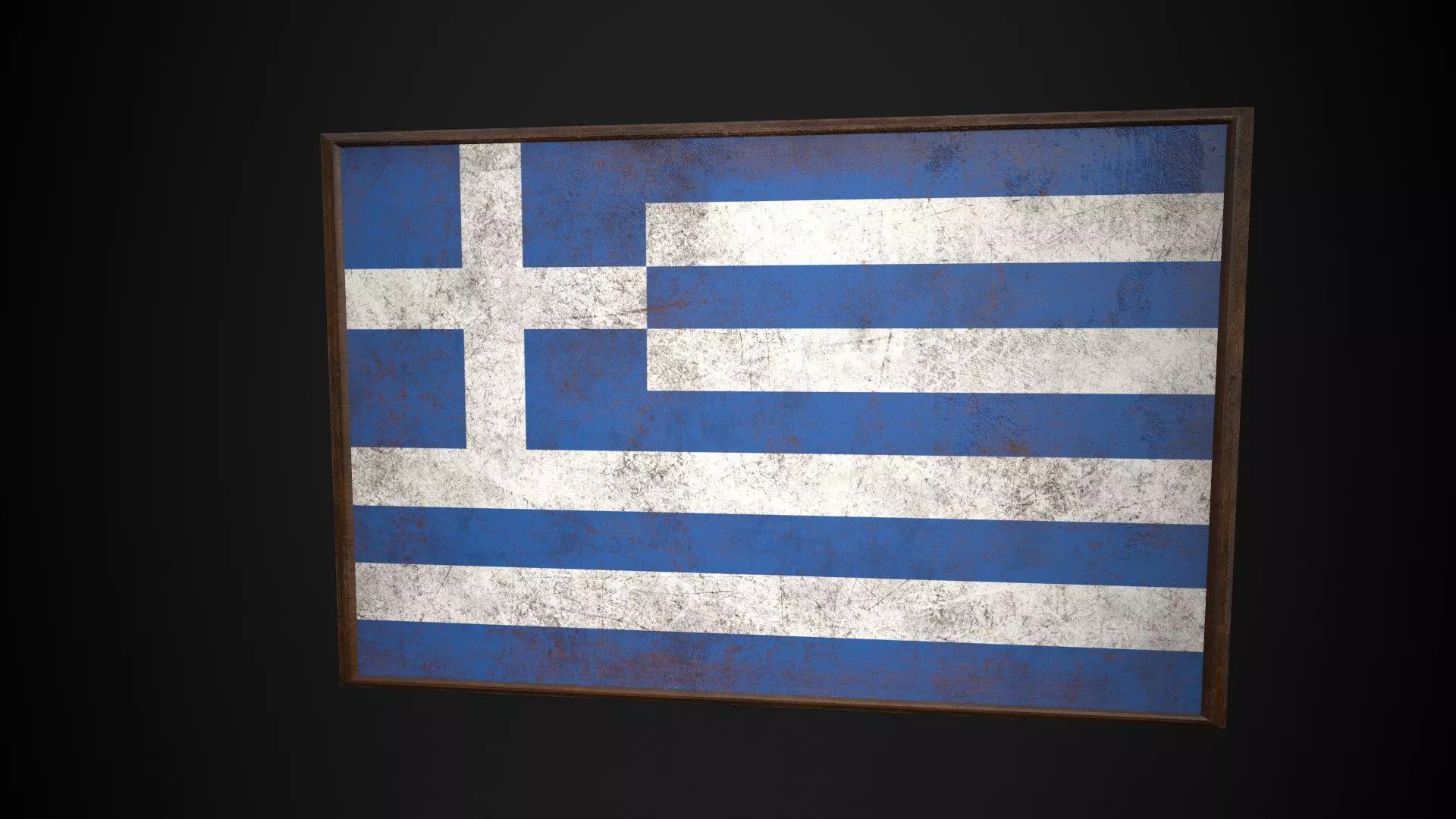  Old Picture Frame With Greece Flag - Game Ready PBR     Low-poly 3D model_0