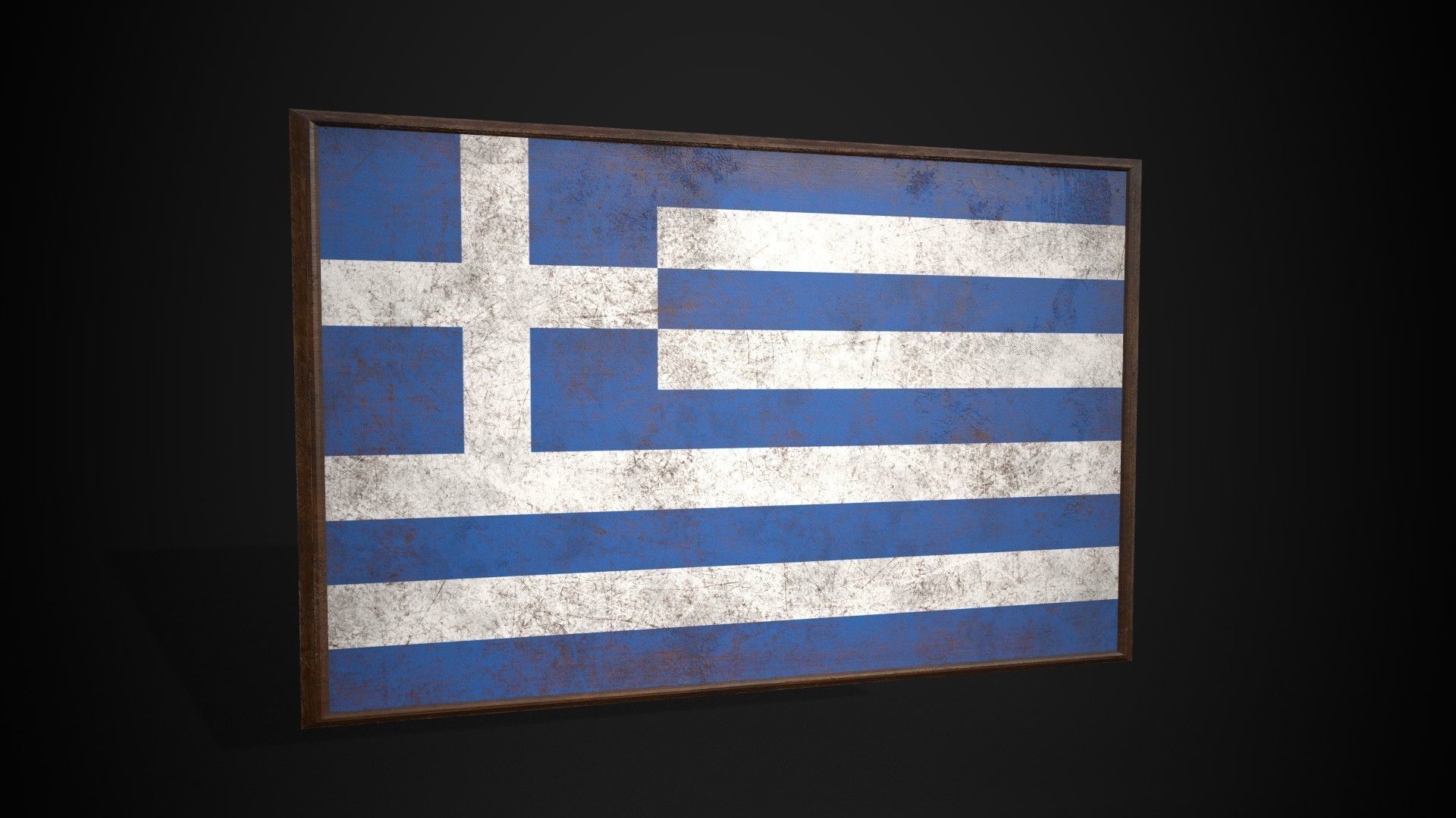  Old Picture Frame With Greece Flag - Game Ready PBR     Low-poly 3D model_4