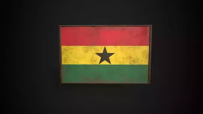  Old Picture Frame With Ghana Flag - Game Ready PBR   Low-poly 3D model
